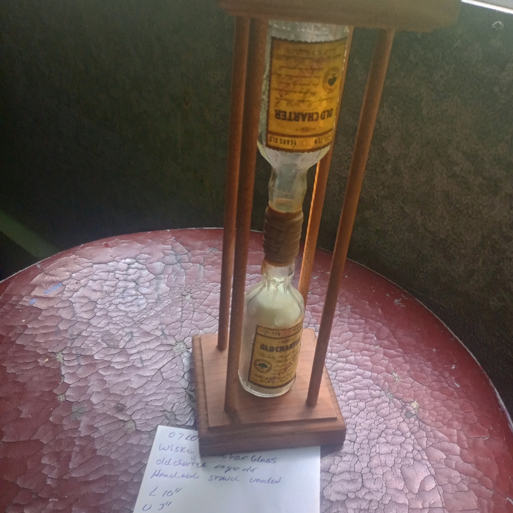 Hand Crafted Wooden Hourglass with Glass Bottles